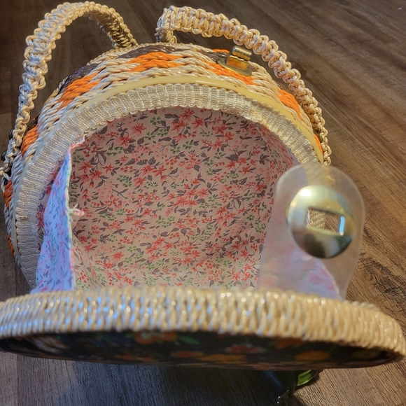 Vintage 1970s Wicker Purse with Floral Velvet Accents - Picture 8 of 14